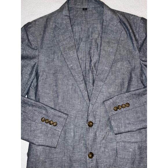 J Crew Ludlow Blazer Jacket Men 36R Slim Heather Blue Somelos Linen Unstructured - Picture 3 of 9